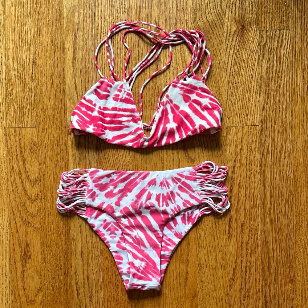 Mikoh Pink and White Tie-Dye Bikini